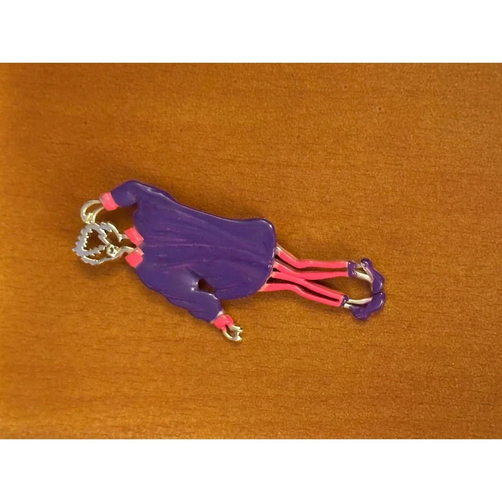 Avon Vintage Enamel Lady Figure Brooch Purple Pink Silver Tone Pin